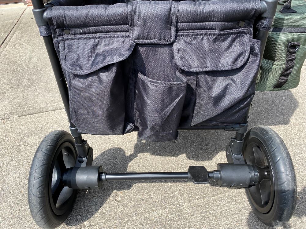 Rear view of the Jeep Wrangler storage bags and brake