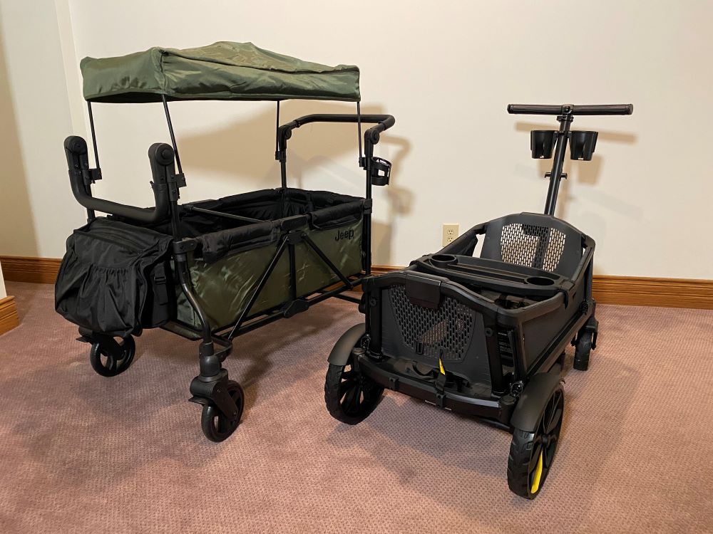 jeep wrangler and veer cruiser stroller wagons side by side
