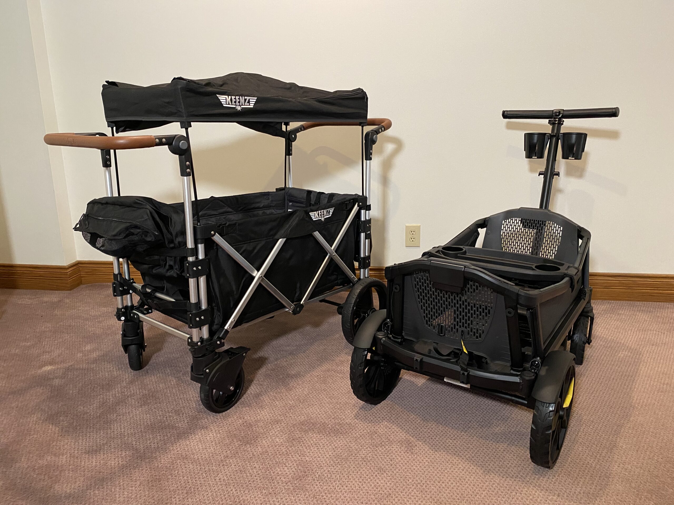 Keenz 7s stroller wagon sitting side by side with the veer cruiser
