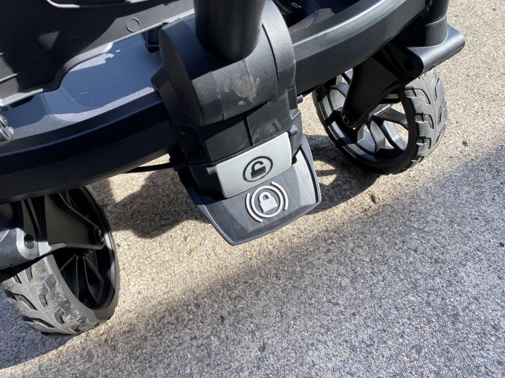 Break pedal of the Veer Cruiser wagon shown in locked mode.