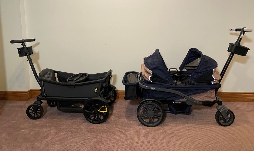 The Veer Cruiser stroller wagon next to the Gladly Anthem 4
