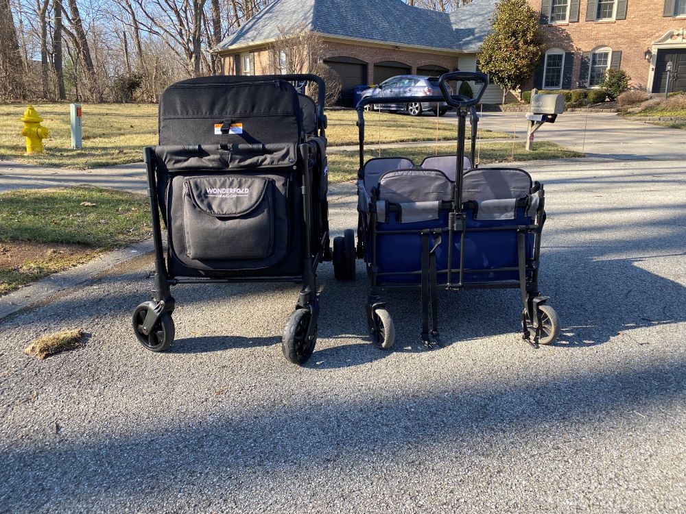 Wonderfold w4 stroller wagon side by side with the wonderfold x4