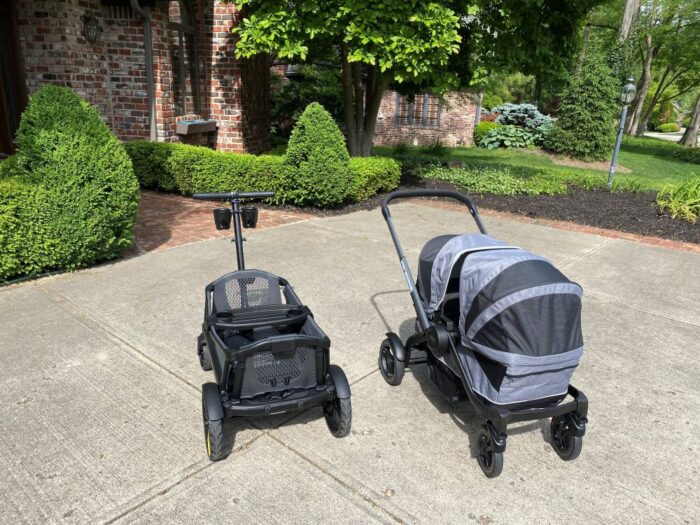 The veer cruiser wagon side by side with the Graco Modes Adventure stroller wagon