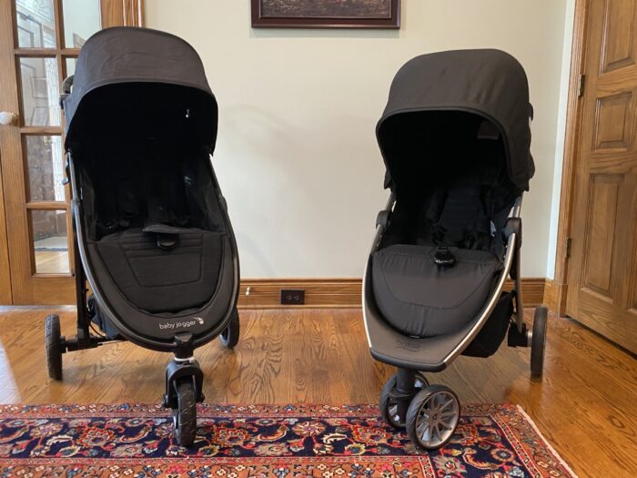 baby jogger city mini gt2 on left and britax b-lively on right