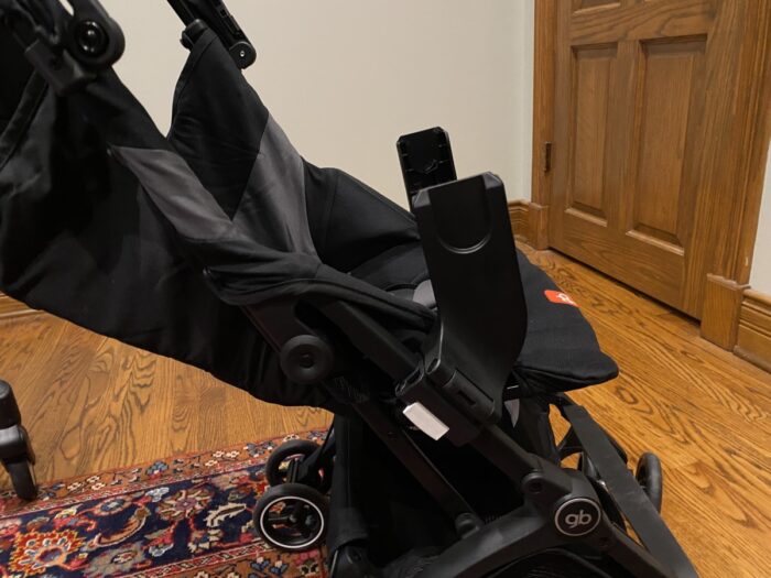gb pockit+ with infant car seat adapters attached to stroller