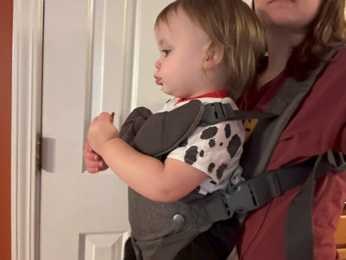 Infantino Flip Advanced, Side view of one year old in carrier